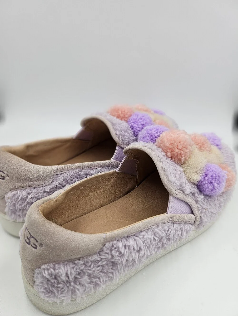 UGGS LAVENDER FOG RICCI FLUFF POM POM SLIP-ON SNEAKERS SHOES,ADULT SIZE US 9.5